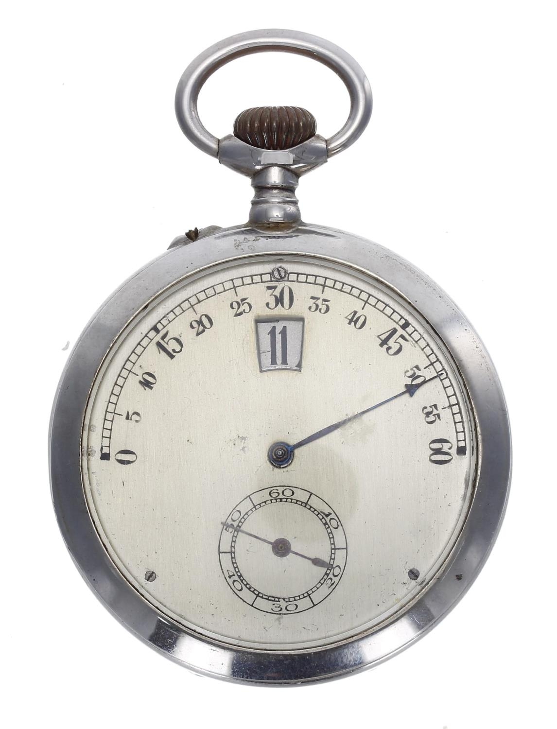 White metal 'Jump Hour' pocket watch with 'Fly Back' minutes, bar lever movement with compensated - Image 2 of 5