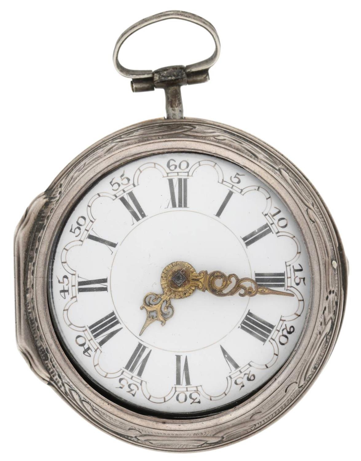 Samson, London - George III English silver repoussé pair cased verge pocket watch, signed fusee - Image 2 of 10