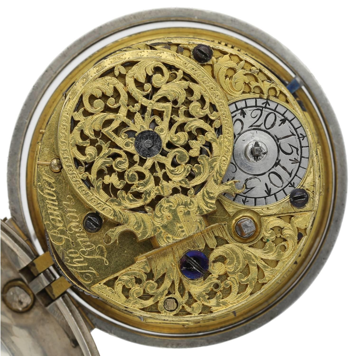 Thomas Bamber, London - English early 18th century silver pair cased verge pocket watch, signed deep - Image 7 of 10
