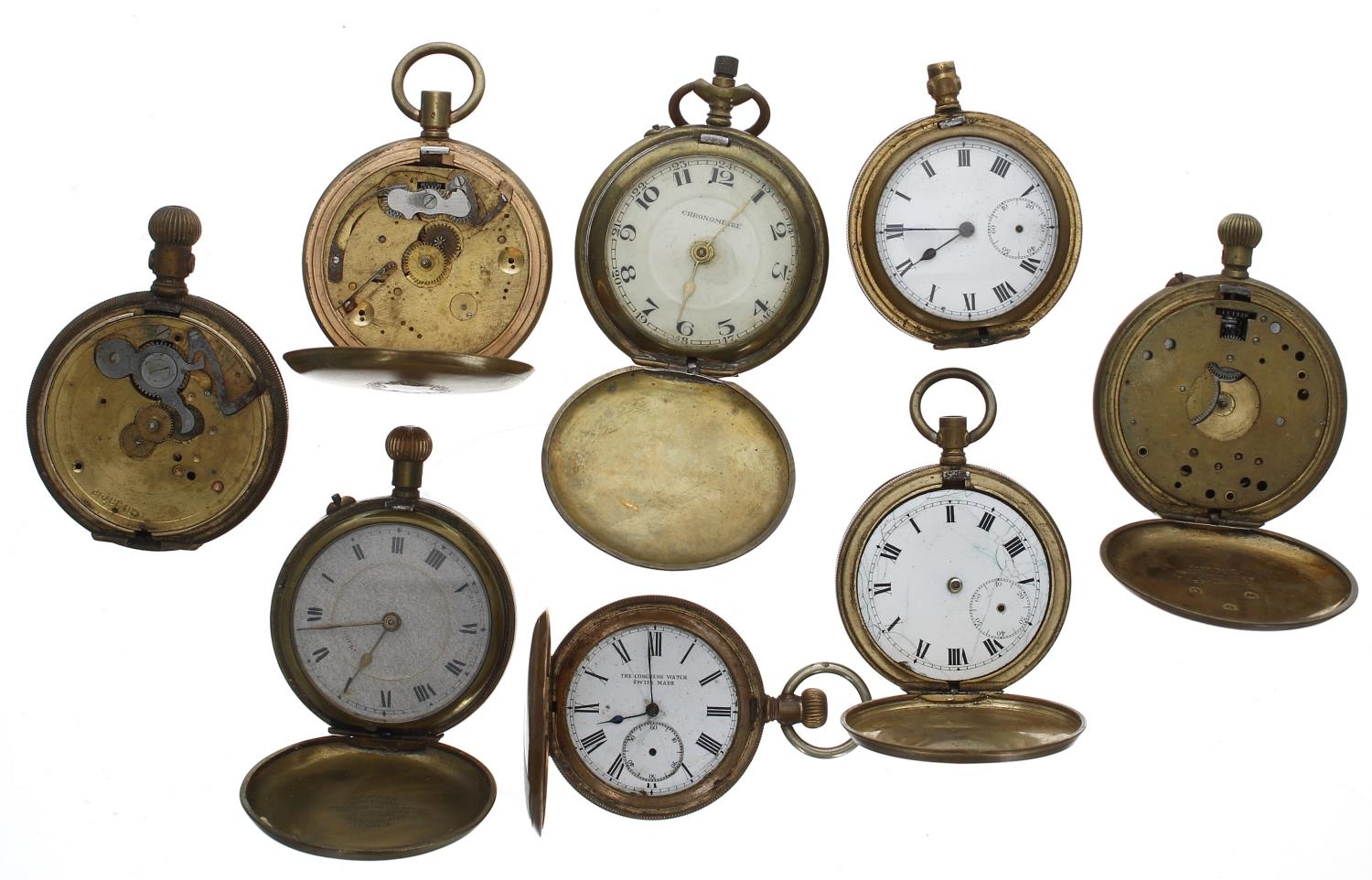 Eight hunter pocket watches for repair/spares to include gold plated/gold filled/brass examples (8)