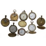 Eight hunter pocket watches for repair/spares to include gold plated/gold filled/brass examples (8)