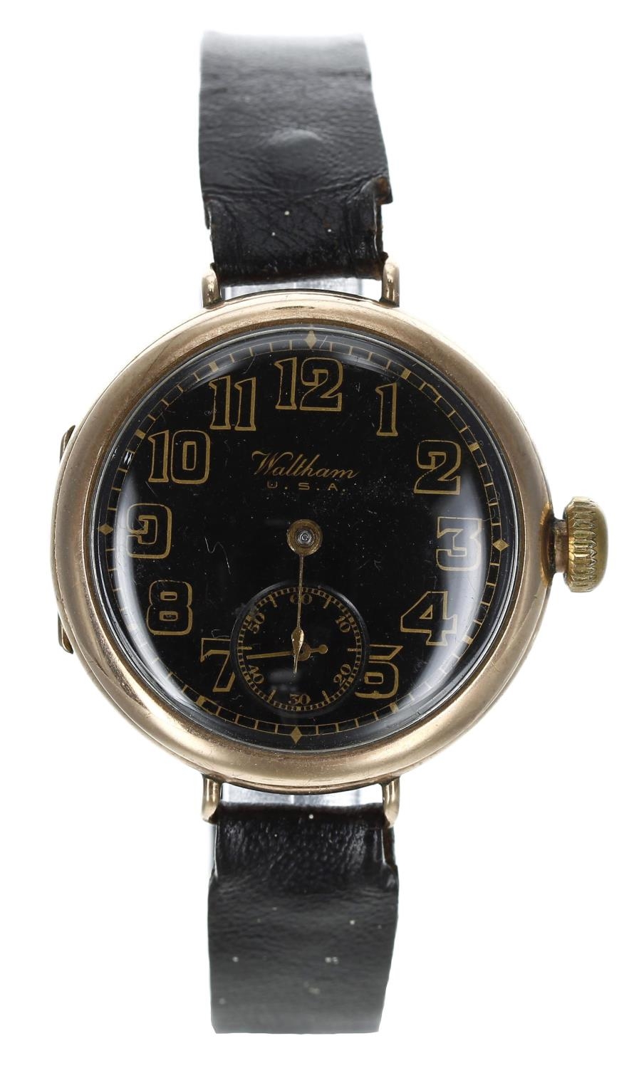 American Waltham 9ct wire-lug gentleman's wristwatch, circa 1917, serial no. 20949xxx, circular