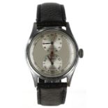 Interesting Swiss nickel and stainless steel gentleman's wristwatch, circular silvered dial with