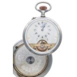 Turkish Market - Swiss Hebdomas type 8 days nickel and mother of pearl cased pocket watch, decorated