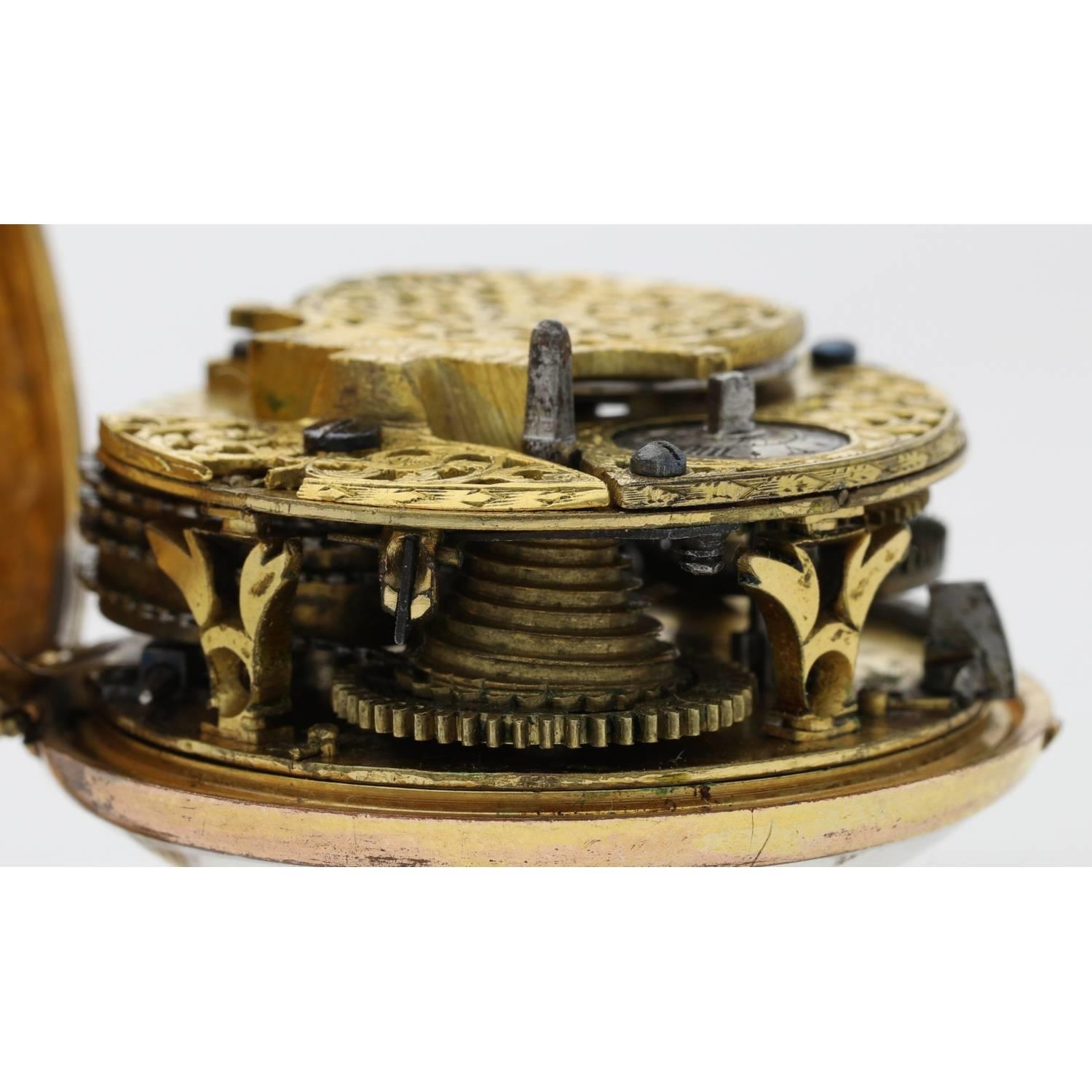 Symons, London - late 17th century English gold and gilt pair cased verge pocket watch, signed - Image 5 of 11