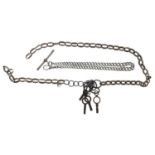 Silver graduated curb link watch Albert chain, with silver T-bar and clasp, 11'' long approx;