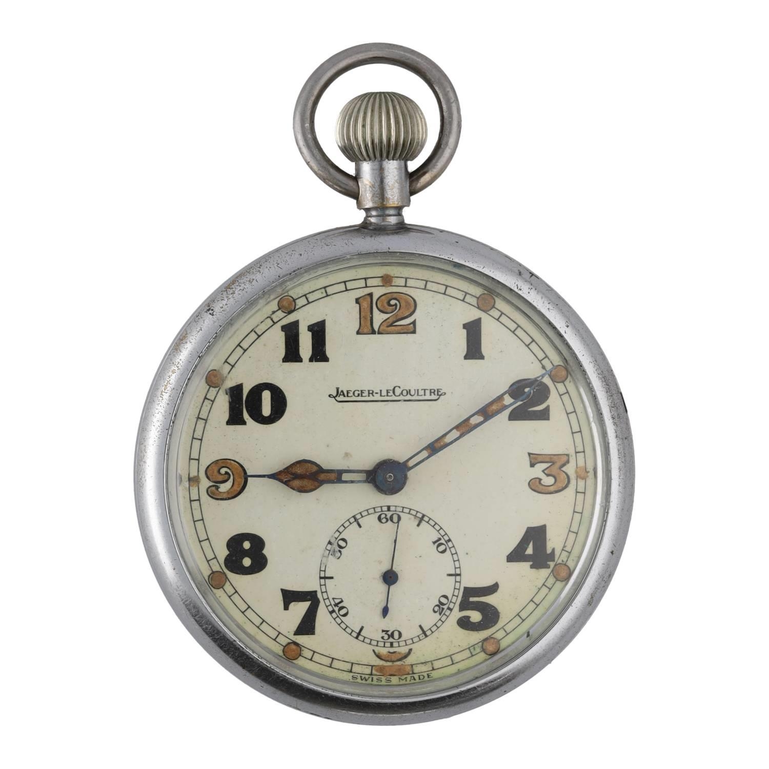 Jaeger-LeCoultre WWII British Military Army issue nickel cased lever pocket watch, signed cal. 467/2