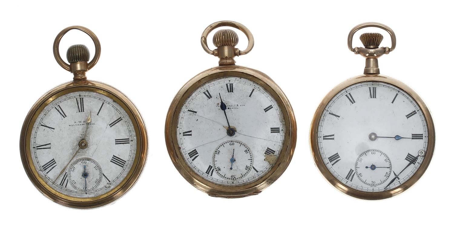 American Waltham gold plated lever pocket watch, within a Star Watch Case Co. screw case, 48mm;