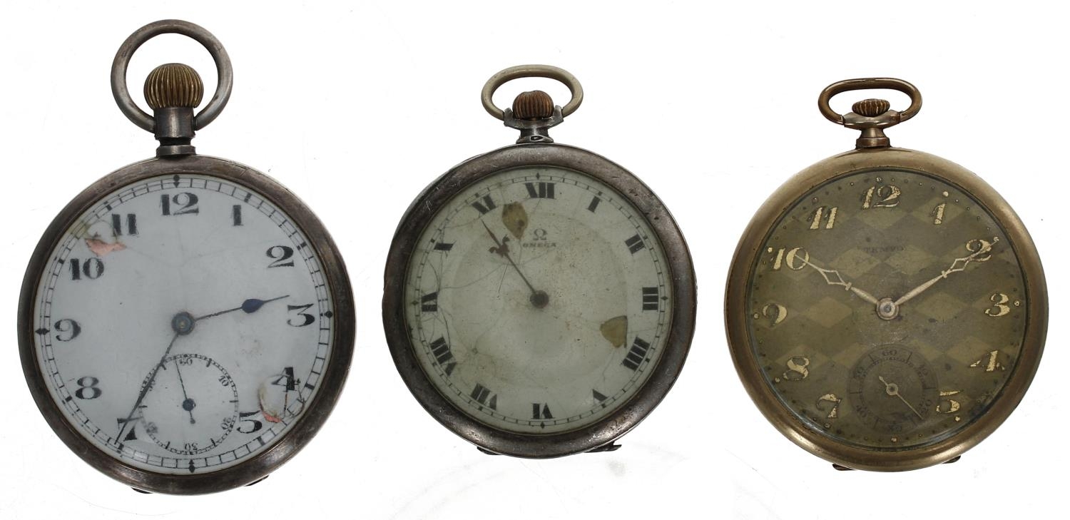 Omega silver (0.900) lever dress pocket watch for repair, signed movement, dial and case, 45mm;