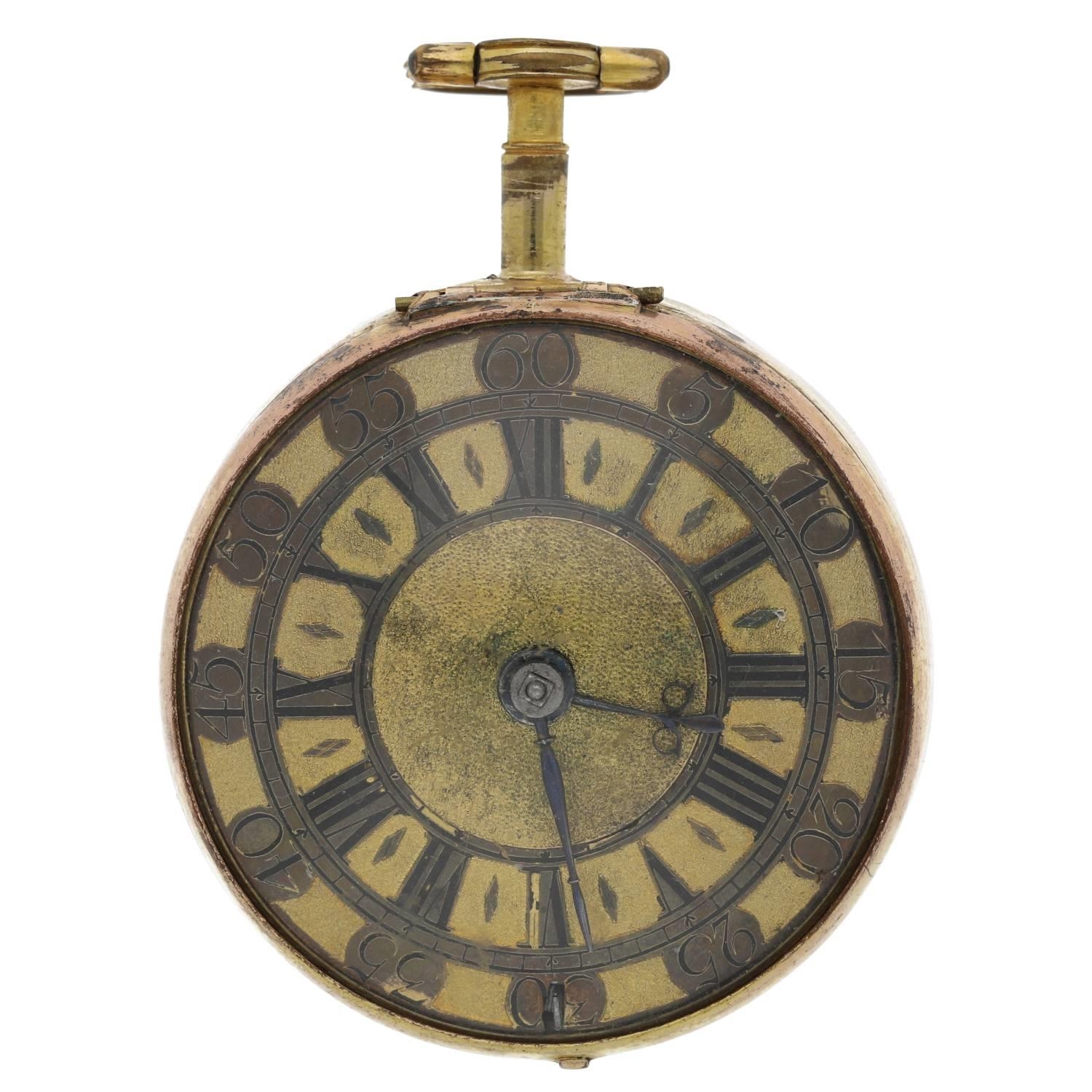 Symons, London - late 17th century English gold and gilt pair cased verge pocket watch, signed - Image 3 of 11