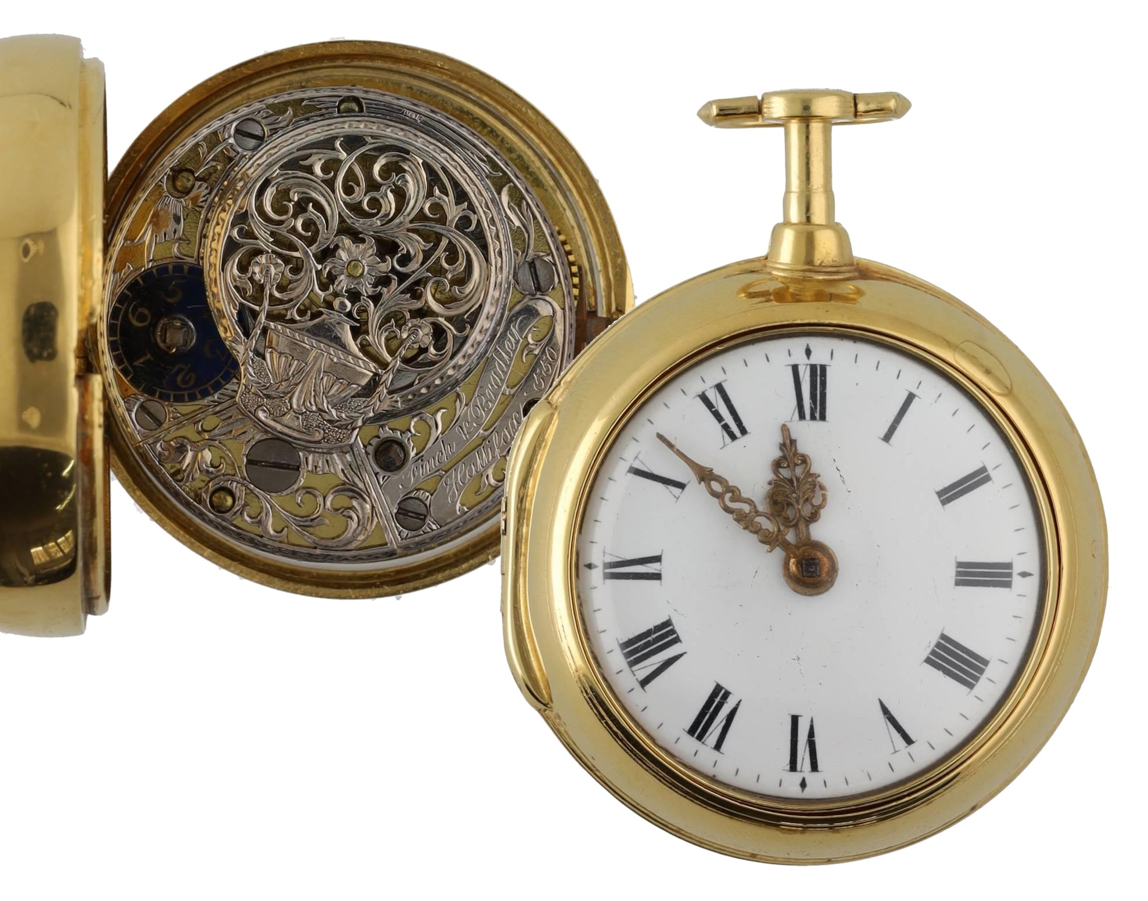 Finch & Bradley, Halifax - fine 18th century gilt pair cased verge pocket watch, the movement with