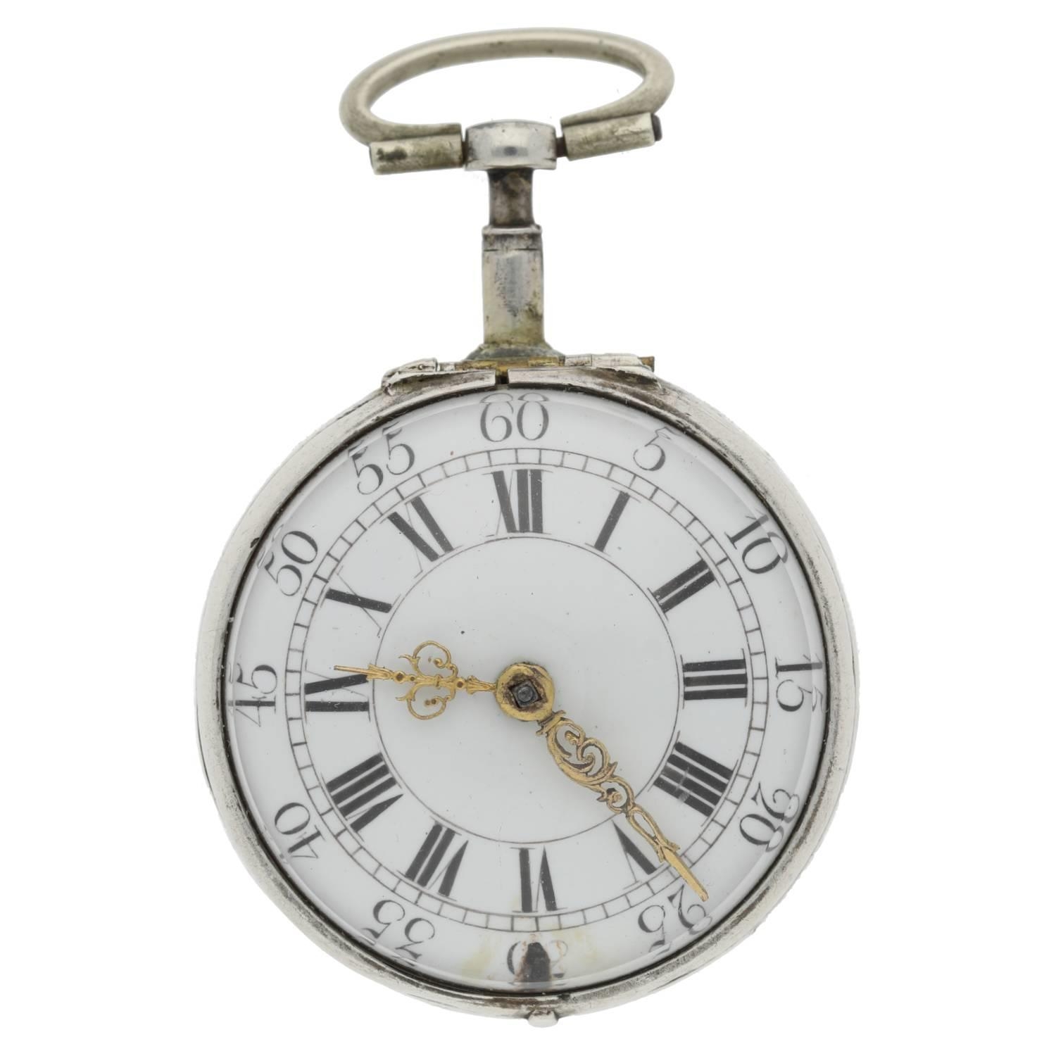 Tomson, London - English 18th century silver pair cased verge pocket watch, signed fusee movement, - Image 3 of 7