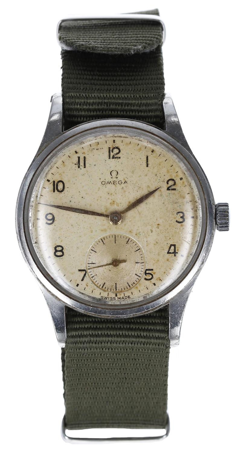 Omega British Military issue stainless steel gentleman's wristwatch, serial no. 10869xxx, circa