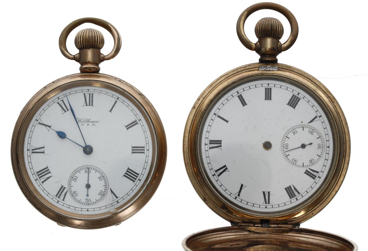 American Waltham gold plated lever pocket watch for repair, Dennison Star case, 51mm; together