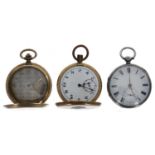 Pluto gold plated lever pocket watch for repair, 50mm; together with a Drusus gold plated lever