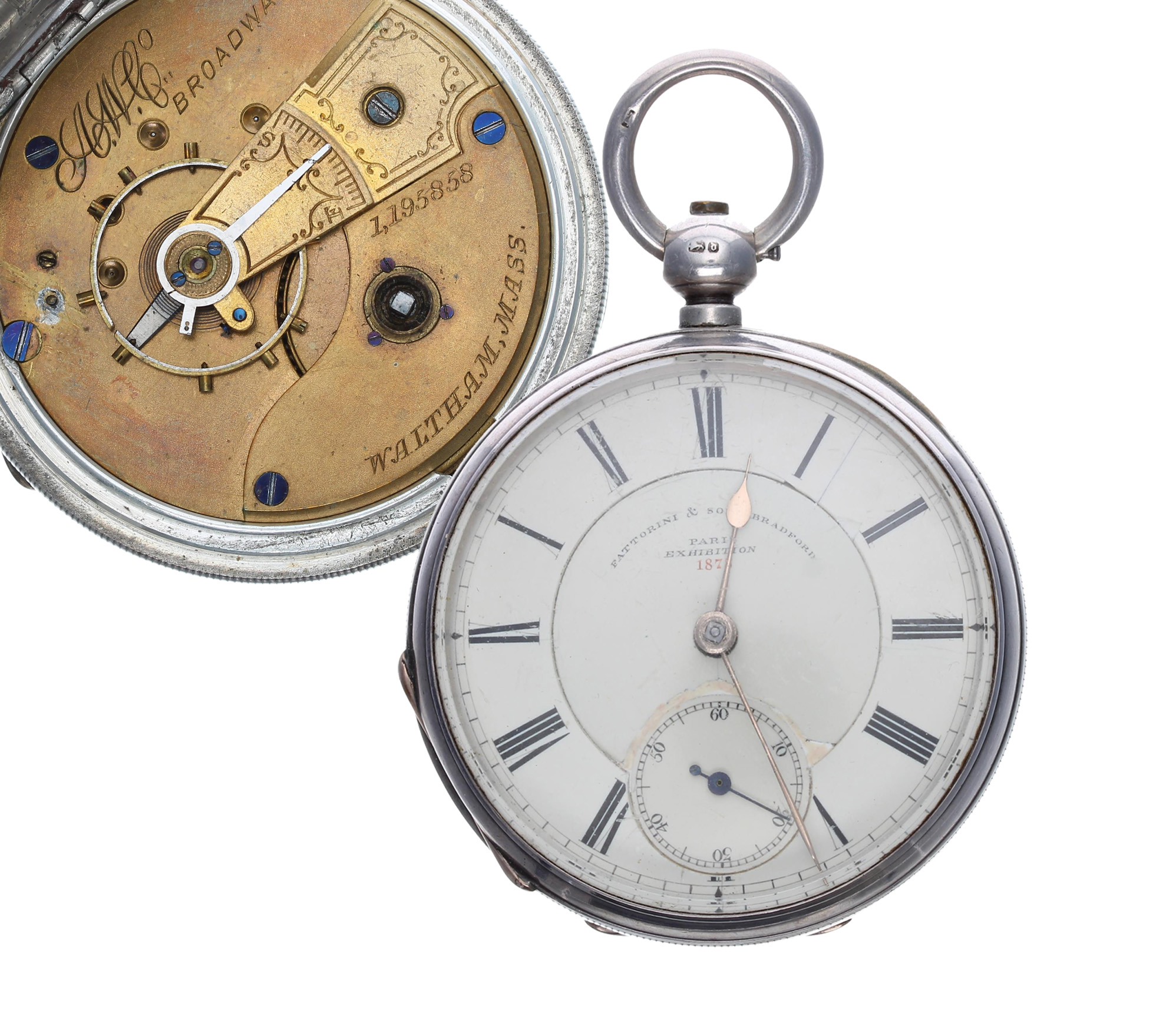 American Waltham 'Broadway' silver lever pocket watch, circa 1878, signed movement, no. 1195858,