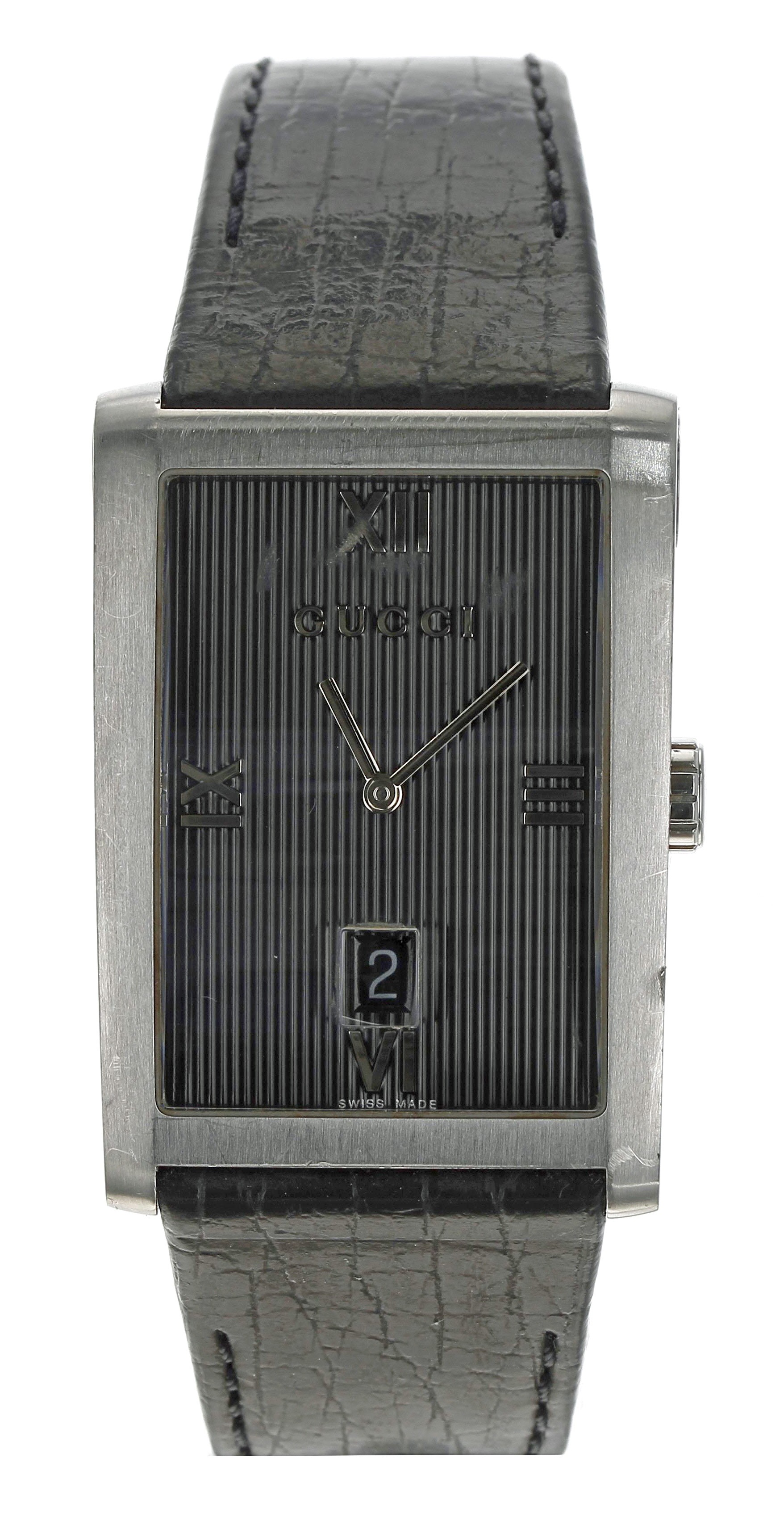 Gucci rectangular stainless steel gentleman's wristwatch, reference no. 8600M, rectangular black