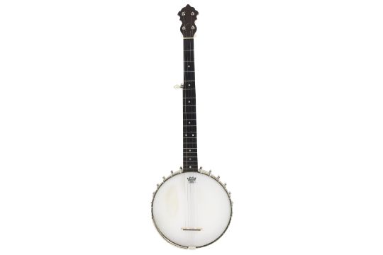 Five string open back banjo by and inscribed on the perch pole Made by Thompson & Odell Co.