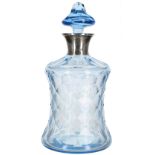 George V pale blue glass decanter and stopper with silver collar, maker Hukin & Heath Ltd,