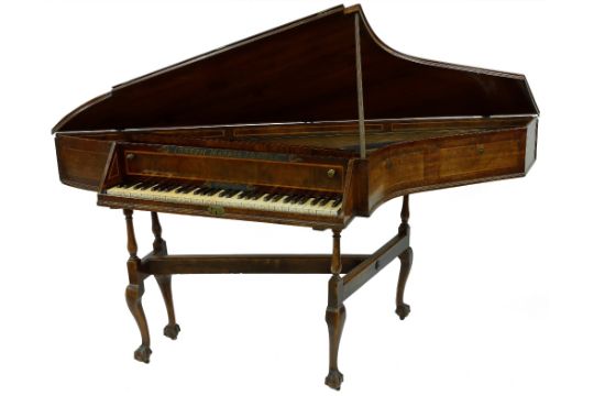 Bentside spinet by Joseph Harris, London, 1757, the lid and fallboard of walnut with holly - Image 1 of 9