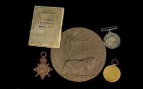 WW1 Death Plaque And Trio Of Three WW1 Medals Awarded To J 27915 D S SUTHERLAND ORD R.N