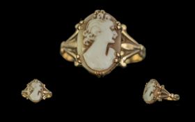 Ladies Petite 9ct Gold Cameo Ring. Stamped for 9ct Gold. Ring Size O.