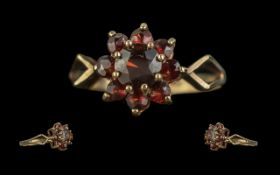 Ladies 9ct Gold & Garnet Set Dress Ring, Hallmarked for 9ct Gold. Ring Size Approx M - N.