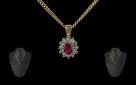 Ladies Pretty Ruby & Diamond Pendant - With a 9ct Gold Necklace. Approx Weight 4.1 grams. Size of