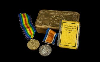 WW1 Interest 1014 Queen Mary Tin With Unopened Tobacco + War Medal And Victory Medal Awarded To