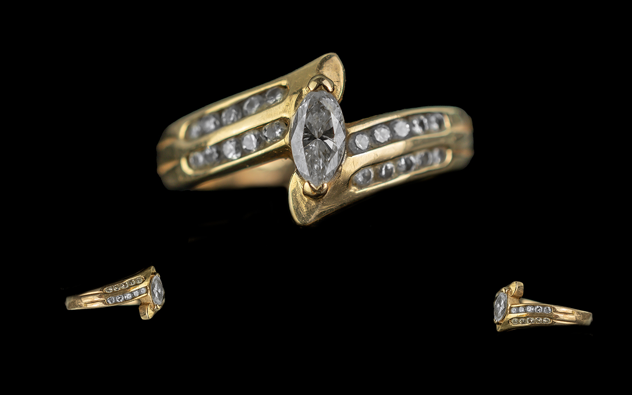 Ladies 14ct Gold Diamond Set Dress Ring. Marked for 14ct Gold. Ring Size J. Approx 2.5 grams.