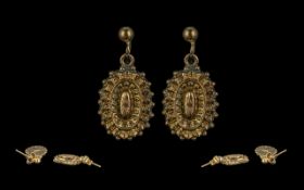 Pair of Ladies 9ct Gold Drop Earrings ( for pierced ears ) Stamped for 9ct Gold. Approx Size 1 by