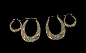 Ladies 9ct Gold Large Fancy Designed Hoop Earrings ( for pierced ears ) Approx Size 3.5 by 3 Inches.