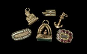 Small Collection of 9ct Gold Fobs ( 4 ) In Total + 2 Small Brooches ( unmarked ) ( 6 ) In Total. The