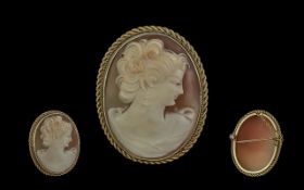 Vintage Gold Tone Shell Cameo, Approx Size 4 by 3 cms. With Safety Chain.