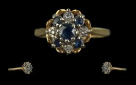 Ladies 18ct Gold - Sapphire and Diamond Set Dress Ring. Marked 18ct to Shank. Ring Size Approx O.