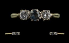 Ladies 18ct Gold & Platinum Sapphire and Diamond Three Stone Ring. Marked for 18ct and Platinum.