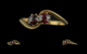 Ladies 18ct Gold & Garnet Set Dress Ring. Marked for 18ct Gold. Approx Ring Size J. Approx Weight