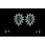 Ladies Set of 9ct Gold Diamond & Sapphire Pair of Earrings ( for pierced ears ) Hallmarked for 9ct
