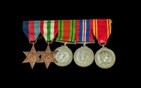 WW2 Fire Brigade Long Service Medal & 4 Medals 1939-1945 star, Italy star, War & Defence medal. Long