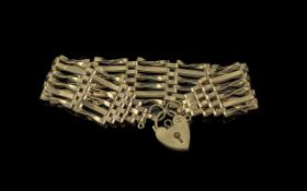 Ladies 9ct Gold Gate Bracelet, With 9ct Gold Padlock. Hallmarked for 9ct. Approx Weight 12.8