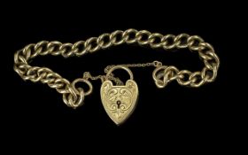Ladies 9ct Gold Heavy Bracelet with Fancy Heart Shaped Padlock. Hallmarked for 9ct Gold. Approx