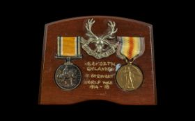 WW1 Pair British War and Victory Medal Awarded to S-27479 PTE W STEWART SEAFORTH mounted on an oak