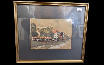 Watercolour of Norwich Market, mounted f