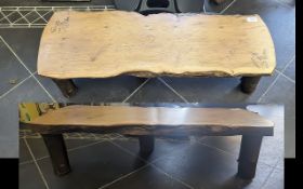 A Wooden Rustic 3 Legged Welsh Bench/Table - With etched Bird & Flower Design. Height 9.5'' x Length