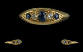 Antique Period 18ct Gold - Blue Sapphire and Diamond Set Ring. Full Hallmark for London 1912 To