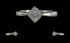 Platinum Superb Single Stone Princess Cut Diamond Set Ring. Full hallmark for 950. The princess