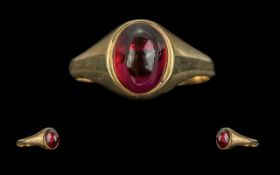 Ladies or Gents Attractive 9ct Gold Single Stone Ruby Set Ring. Full hallmark to interior of shank.