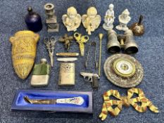 Box of Collectables. To Include Binoculars, Cherubs, Ainsley, Penknife's, Barometer, Flask,