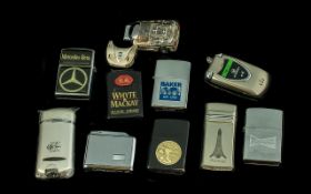 A Collection of 11 Lighters, various brands and makers, some novelty. Comprises, 1. Mercedes Benz