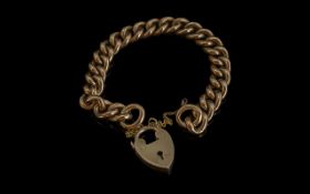Edwardian Peiod 1902-1910 Superior 9ct Curb Bracelet with heart shaped padlock and safety chain